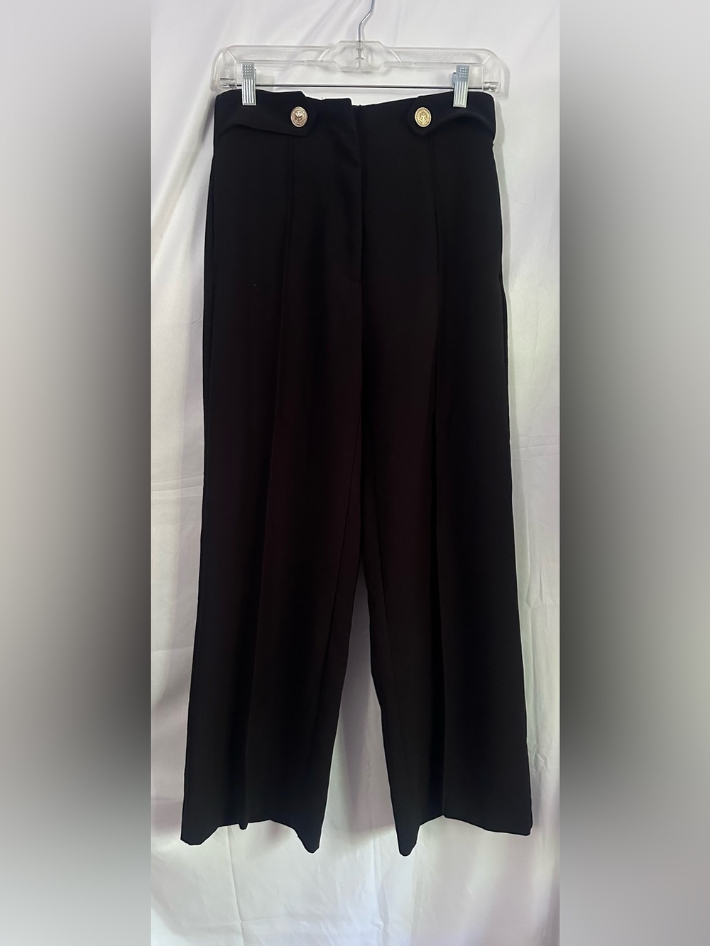 Zara Black Wide-Leg Dress Pants gold accent